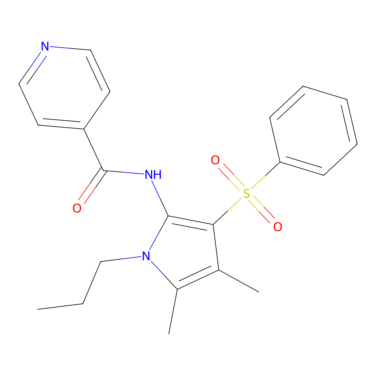 N-[4,5-dimethyl-3-(phenylsulfonyl)-1-propyl-1H-pyrrol-2-yl]pyridine-4-carboxamide molecular structure, CAS 1010913-67-3