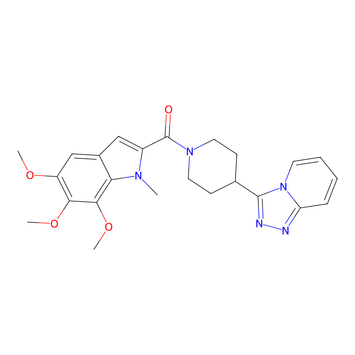 [4-([1,2,4]triazolo[4,3-a]pyridin-3-yl)piperidin-1-yl](5,6,7-trimethoxy-1-methyl-1H-indol-2-yl)methanone molecular structure, CAS 1010913-69-5