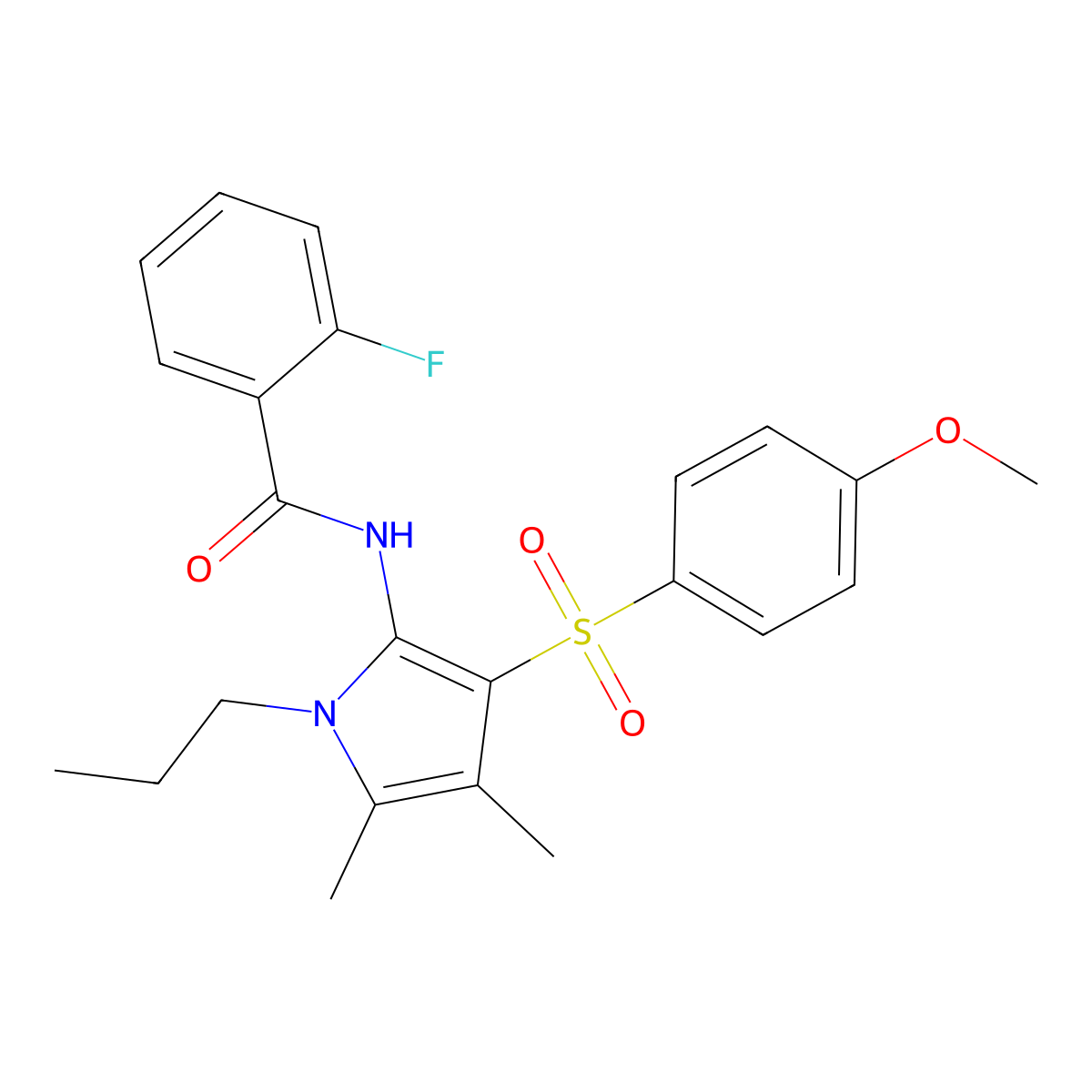 2-fluoro-N-{3-[(4-methoxyphenyl)sulfonyl]-4,5-dimethyl-1-propyl-1H-pyrrol-2-yl}benzamide molecular structure, CAS 1010913-71-9