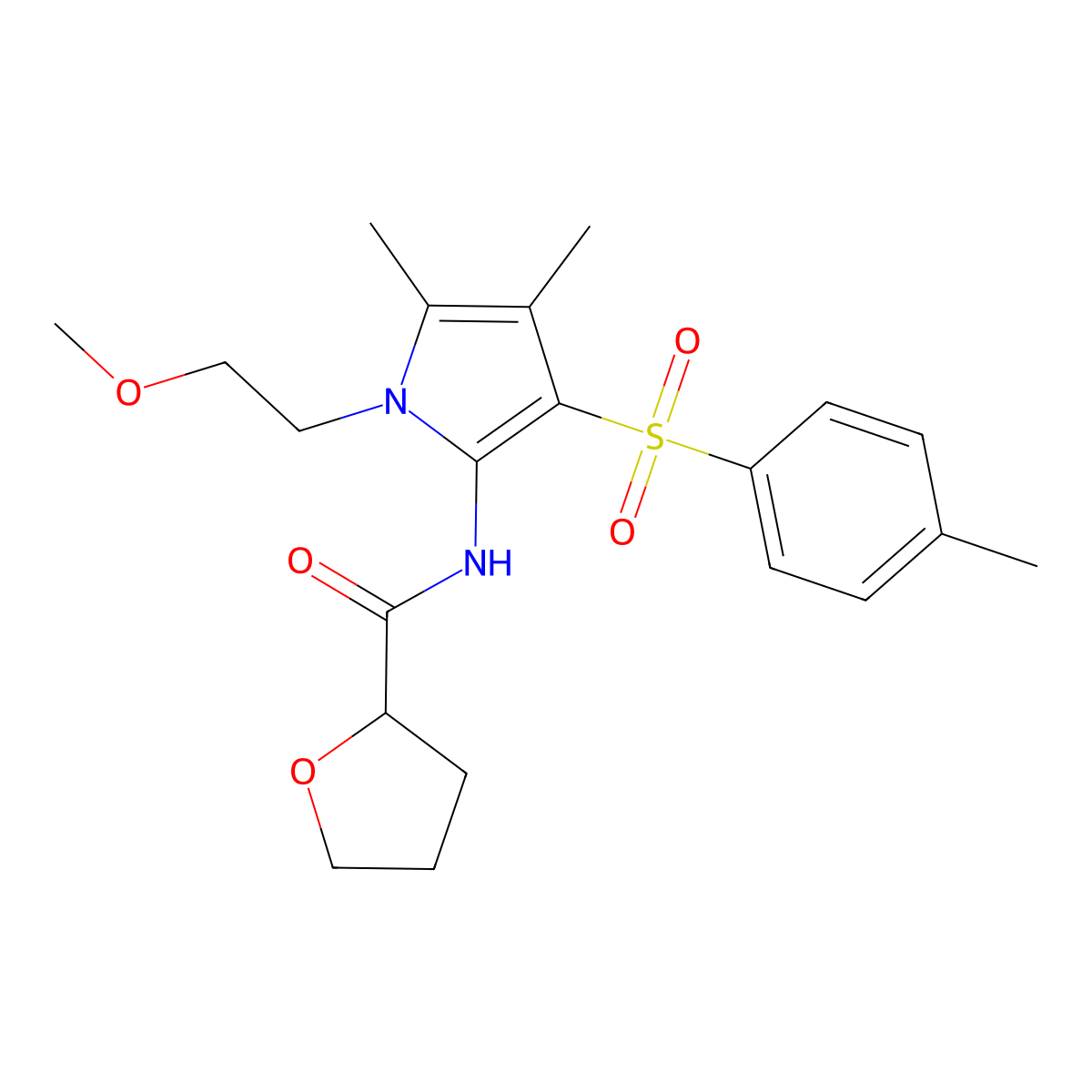 N-{1-(2-methoxyethyl)-4,5-dimethyl-3-[(4-methylphenyl)sulfonyl]-1H-pyrrol-2-yl}tetrahydrofuran-2-carboxamide molecular structure, CAS 1010913-74-2