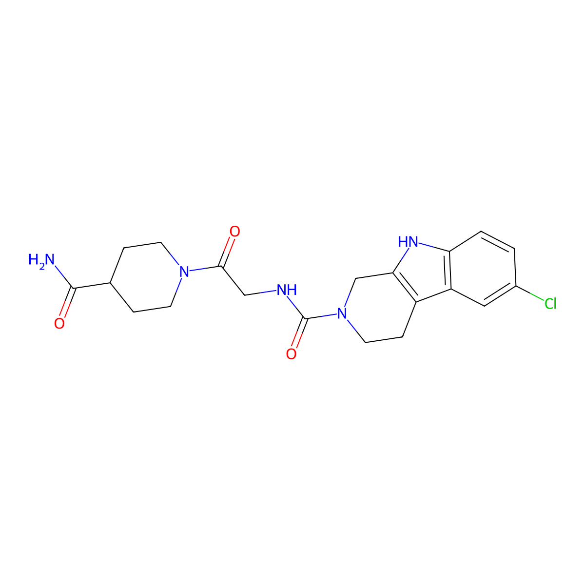 N-[2-(4-carbamoylpiperidin-1-yl)-2-oxoethyl]-6-chloro-1,3,4,9-tetrahydro-2H-beta-carboline-2-carboxamide molecular structure, CAS 1010913-77-5