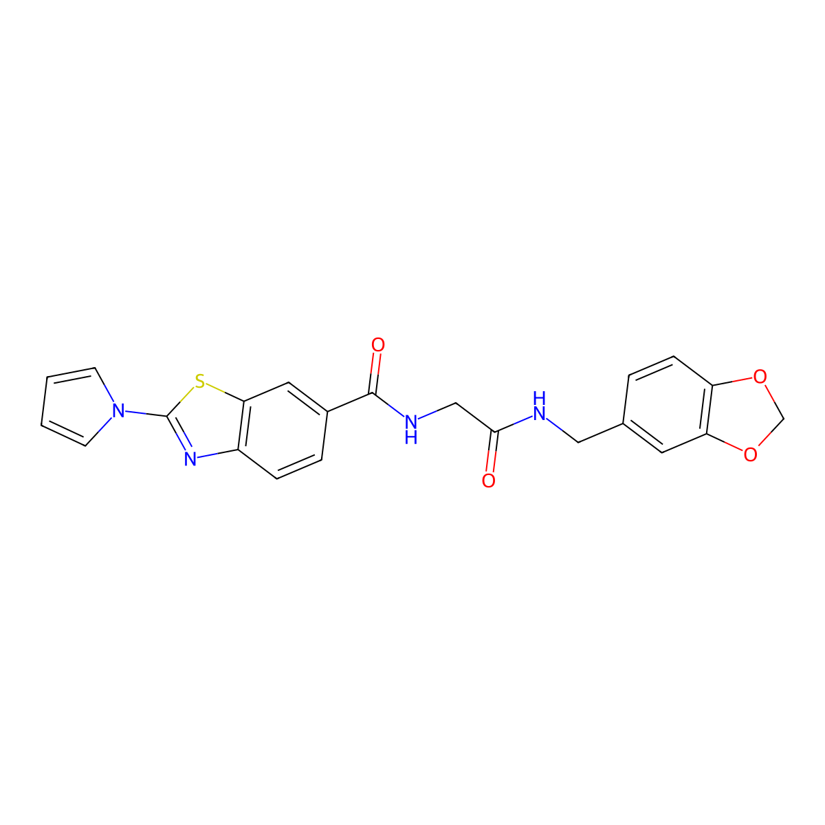 N-{2-[(1,3-benzodioxol-5-ylmethyl)amino]-2-oxoethyl}-2-(1H-pyrrol-1-yl)-1,3-benzothiazole-6-carboxamide molecular structure, CAS 1010913-80-0