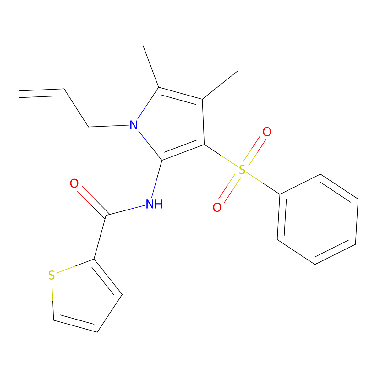 N-[4,5-dimethyl-3-(phenylsulfonyl)-1-(prop-2-en-1-yl)-1H-pyrrol-2-yl]thiophene-2-carboxamide molecular structure, CAS 1010913-81-1