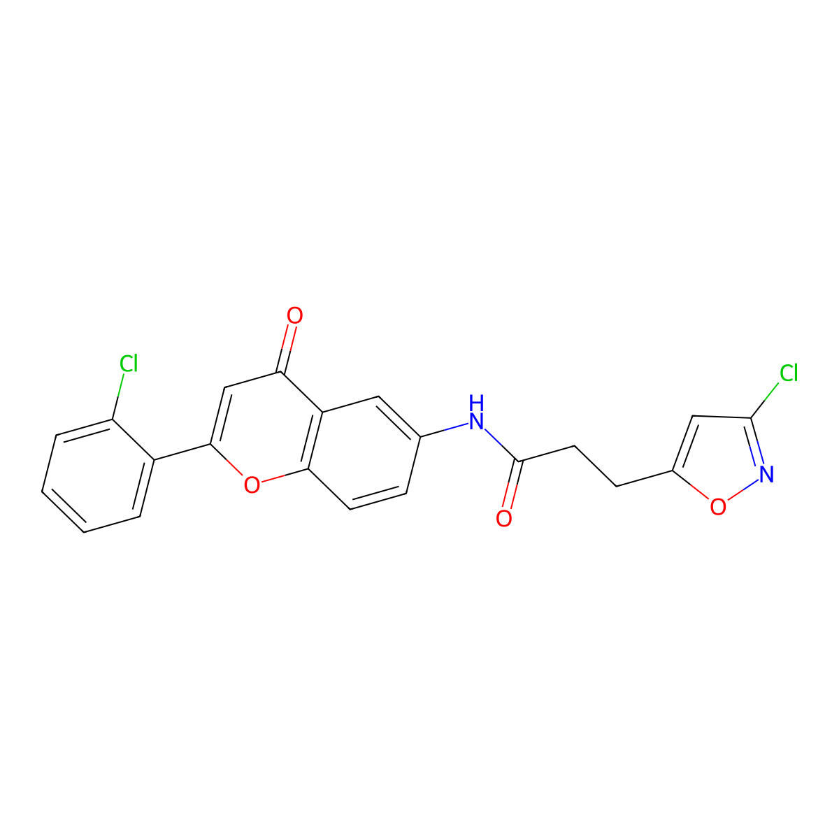 3-(3-chloro-1,2-oxazol-5-yl)-N-[2-(2-chlorophenyl)-4-oxo-4H-chromen-6-yl]propanamide molecular structure, CAS 1010914-01-8