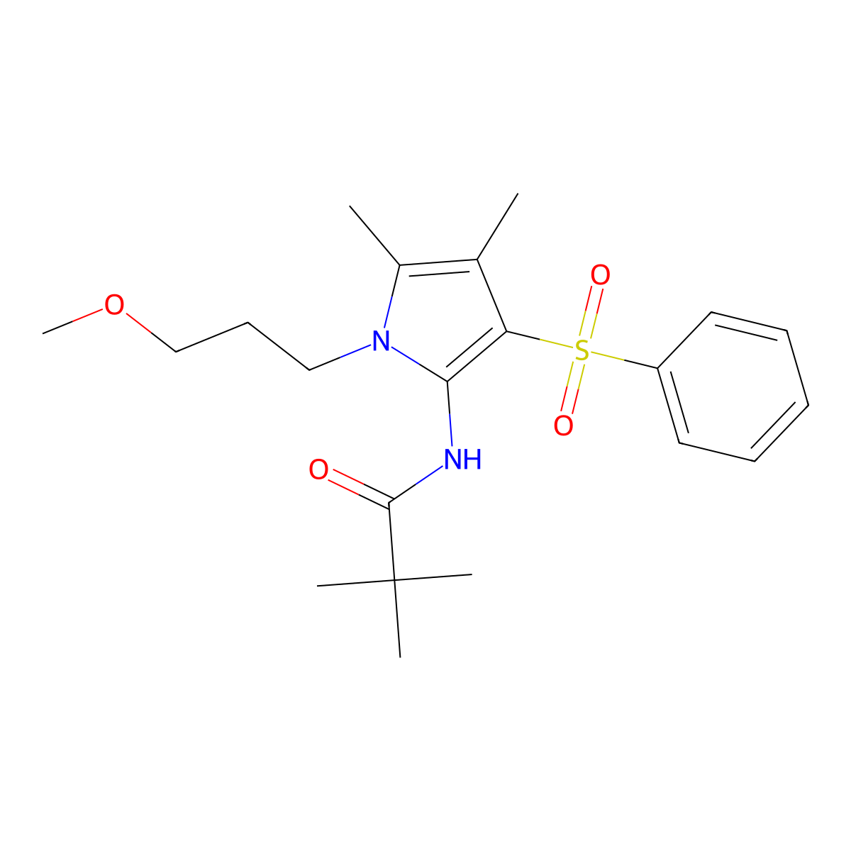 N-[1-(3-methoxypropyl)-4,5-dimethyl-3-(phenylsulfonyl)-1H-pyrrol-2-yl]-2,2-dimethylpropanamide molecular structure, CAS 1010914-20-1