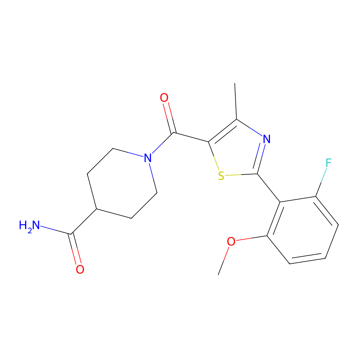 1-{[2-(2-Fluoro-6-methoxyphenyl)-4-methyl-1,3-thiazol-5-yl]carbonyl}piperidine-4-carboxamide molecular structure, CAS 1010914-21-2