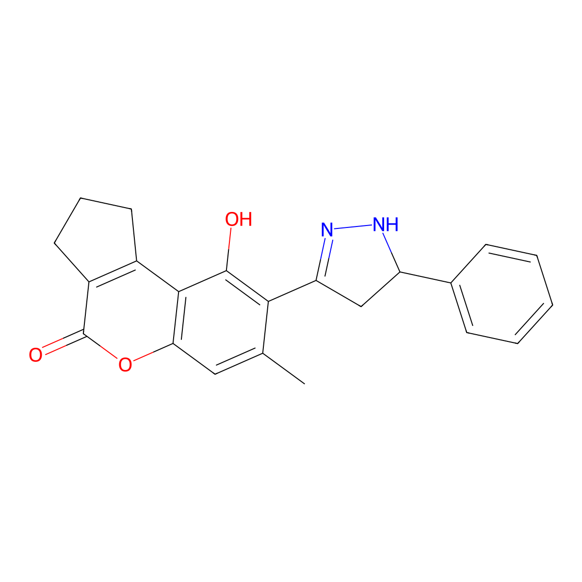 9-hydroxy-7-methyl-8-(5-phenyl-4,5-dihydro-1H-pyrazol-3-yl)-2,3-dihydrocyclopenta[c]chromen-4(1H)-one molecular structure, CAS 1010914-23-4