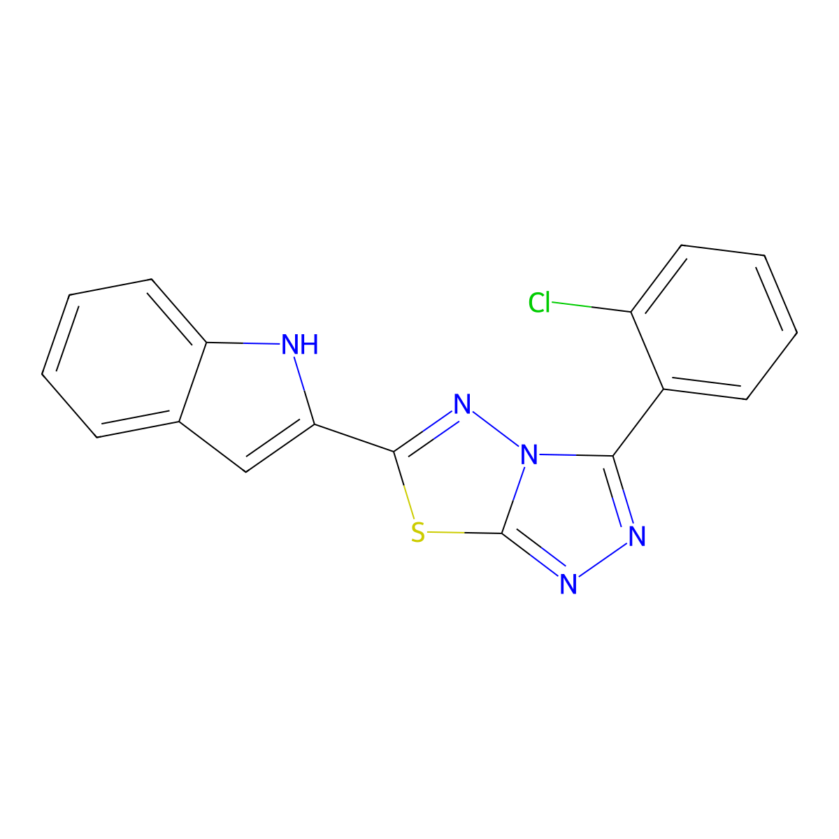 2-[3-(2-chlorophenyl)[1,2,4]triazolo[3,4-b][1,3,4]thiadiazol-6-yl]-1H-indole molecular structure, CAS 1010914-25-6