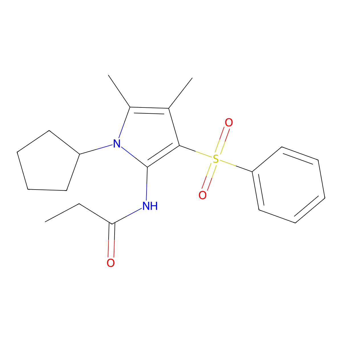 N-[1-cyclopentyl-4,5-dimethyl-3-(phenylsulfonyl)-1H-pyrrol-2-yl]propanamide molecular structure, CAS 1010914-33-6