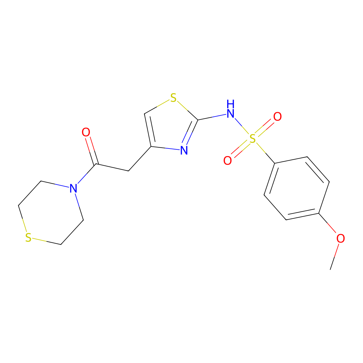 4-methoxy-N-[(2Z)-4-[2-oxo-2-(thiomorpholin-4-yl)ethyl]-1,3-thiazol-2(3H)-ylidene]benzenesulfonamide molecular structure, CAS 1010914-37-0