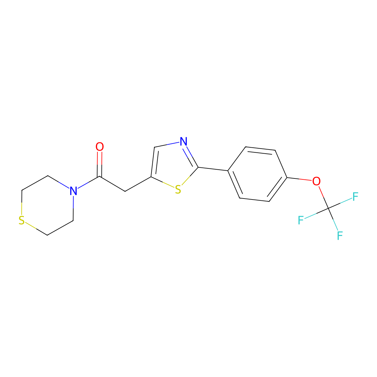 1-(Thiomorpholin-4-yl)-2-{2-[4-(trifluoromethoxy)phenyl]-1,3-thiazol-5-yl}ethanone molecular structure, CAS 1010914-38-1