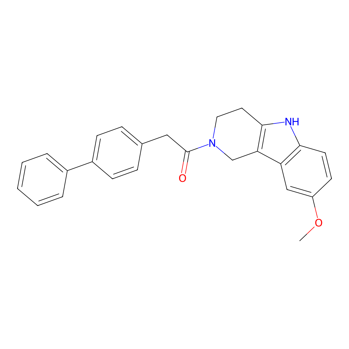 2-(biphenyl-4-yl)-1-(8-methoxy-1,3,4,5-tetrahydro-2H-pyrido[4,3-b]indol-2-yl)ethanone molecular structure, CAS 1010914-42-7