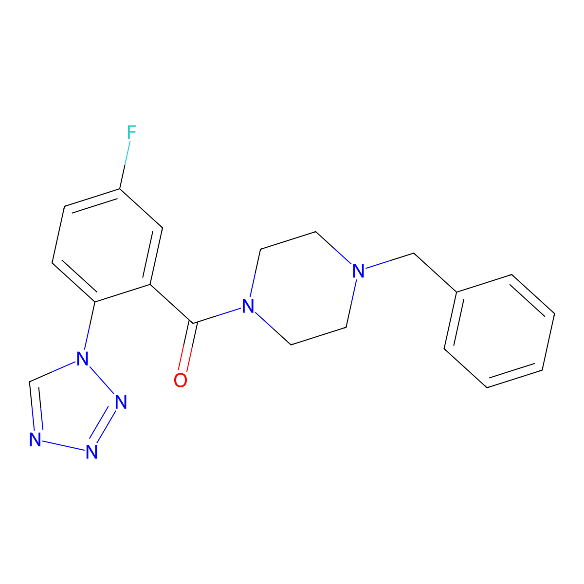 (4-benzylpiperazin-1-yl)[5-fluoro-2-(1H-tetrazol-1-yl)phenyl]methanone molecular structure, CAS 1010914-45-0