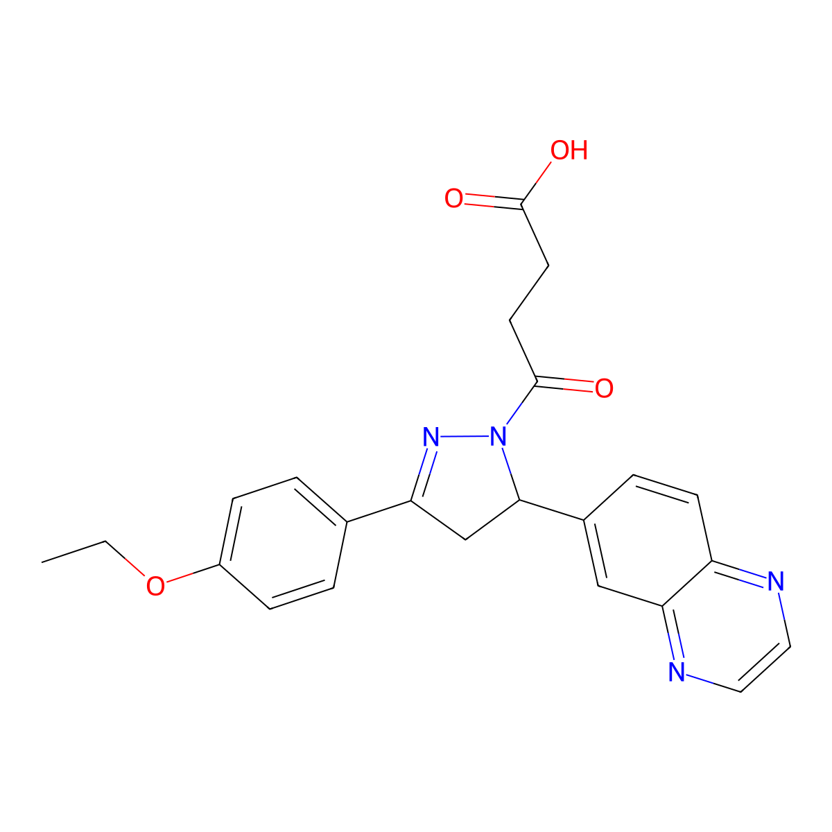 4-(3-(4-ethoxyphenyl)-5-(quinoxalin-6-yl)-4,5-dihydro-1H-pyrazol-1-yl)-4-oxobutanoic acid molecular structure, CAS 1010914-55-2