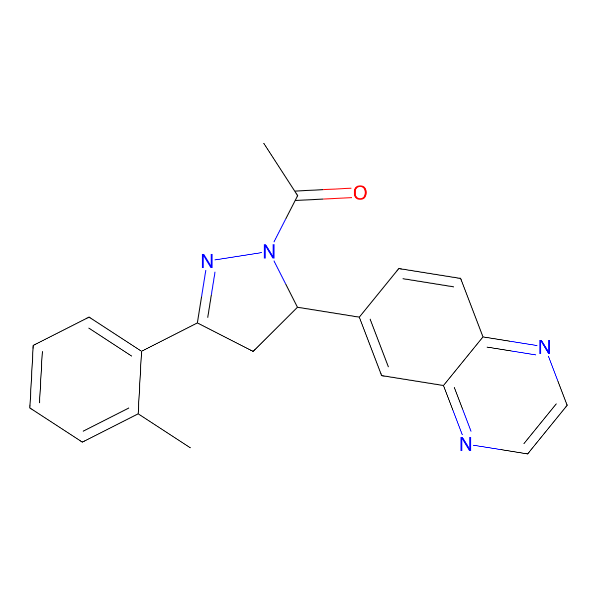 1-(5-(quinoxalin-6-yl)-3-(o-tolyl)-4,5-dihydro-1H-pyrazol-1-yl)ethanone molecular structure, CAS 1010914-72-3