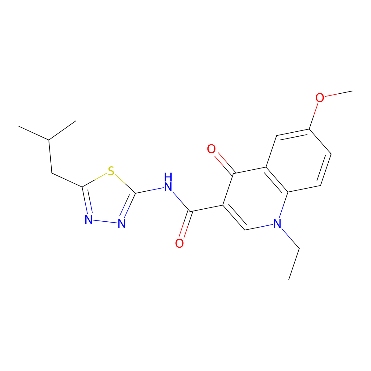 1-ethyl-6-methoxy-N-[(2E)-5-(2-methylpropyl)-1,3,4-thiadiazol-2(3H)-ylidene]-4-oxo-1,4-dihydroquinoline-3-carboxamide molecular structure, CAS 1010914-83-6