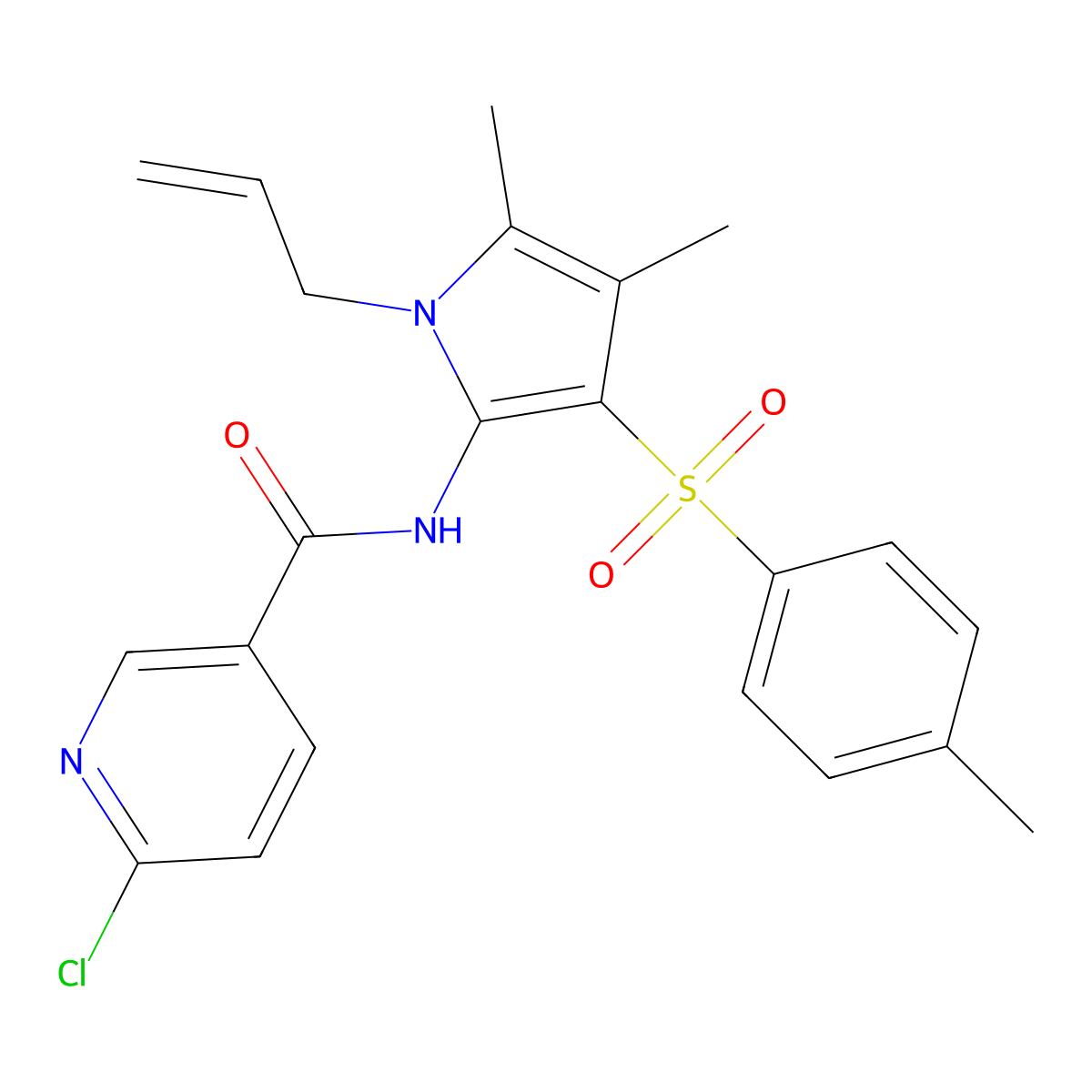 6-chloro-N-{4,5-dimethyl-3-[(4-methylphenyl)sulfonyl]-1-(prop-2-en-1-yl)-1H-pyrrol-2-yl}pyridine-3-carboxamide molecular structure, CAS 1010914-86-9