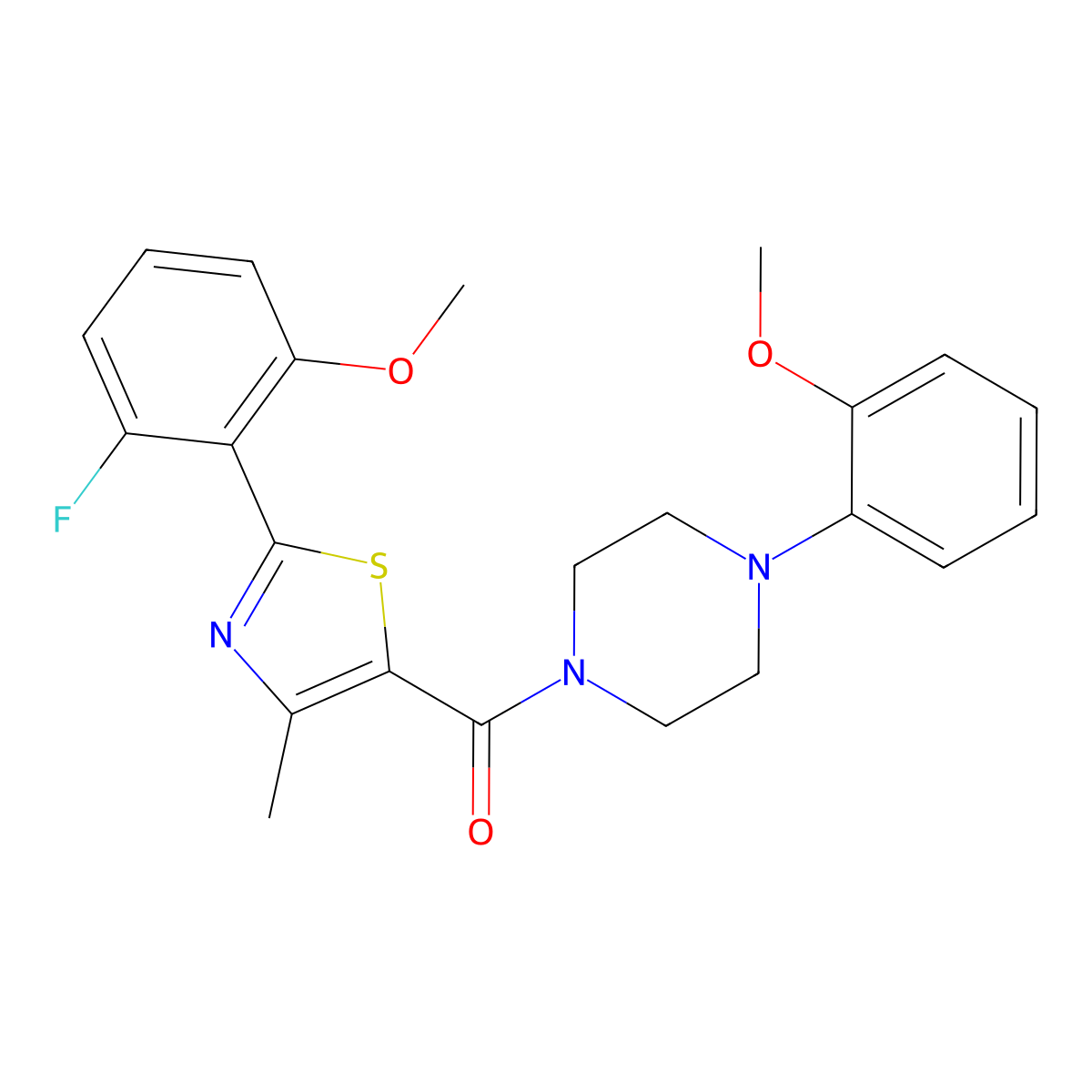 [2-(2-Fluoro-6-methoxyphenyl)-4-methyl-1,3-thiazol-5-yl][4-(2-methoxyphenyl)piperazino]methanone molecular structure, CAS 1010914-88-1