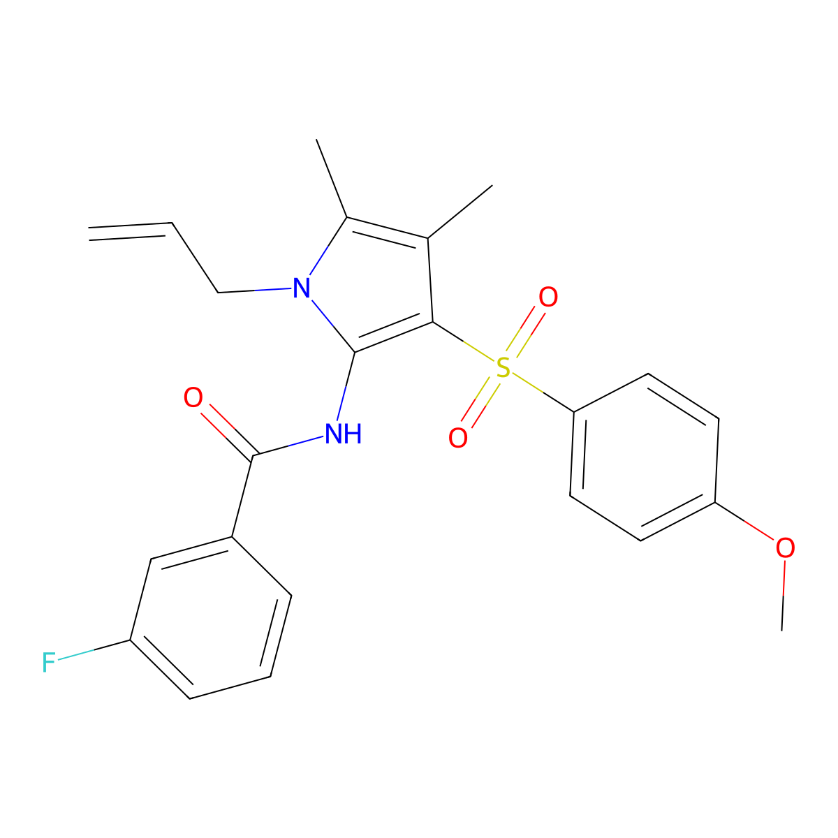 3-fluoro-N-{3-[(4-methoxyphenyl)sulfonyl]-4,5-dimethyl-1-(prop-2-en-1-yl)-1H-pyrrol-2-yl}benzamide molecular structure, CAS 1010914-91-6
