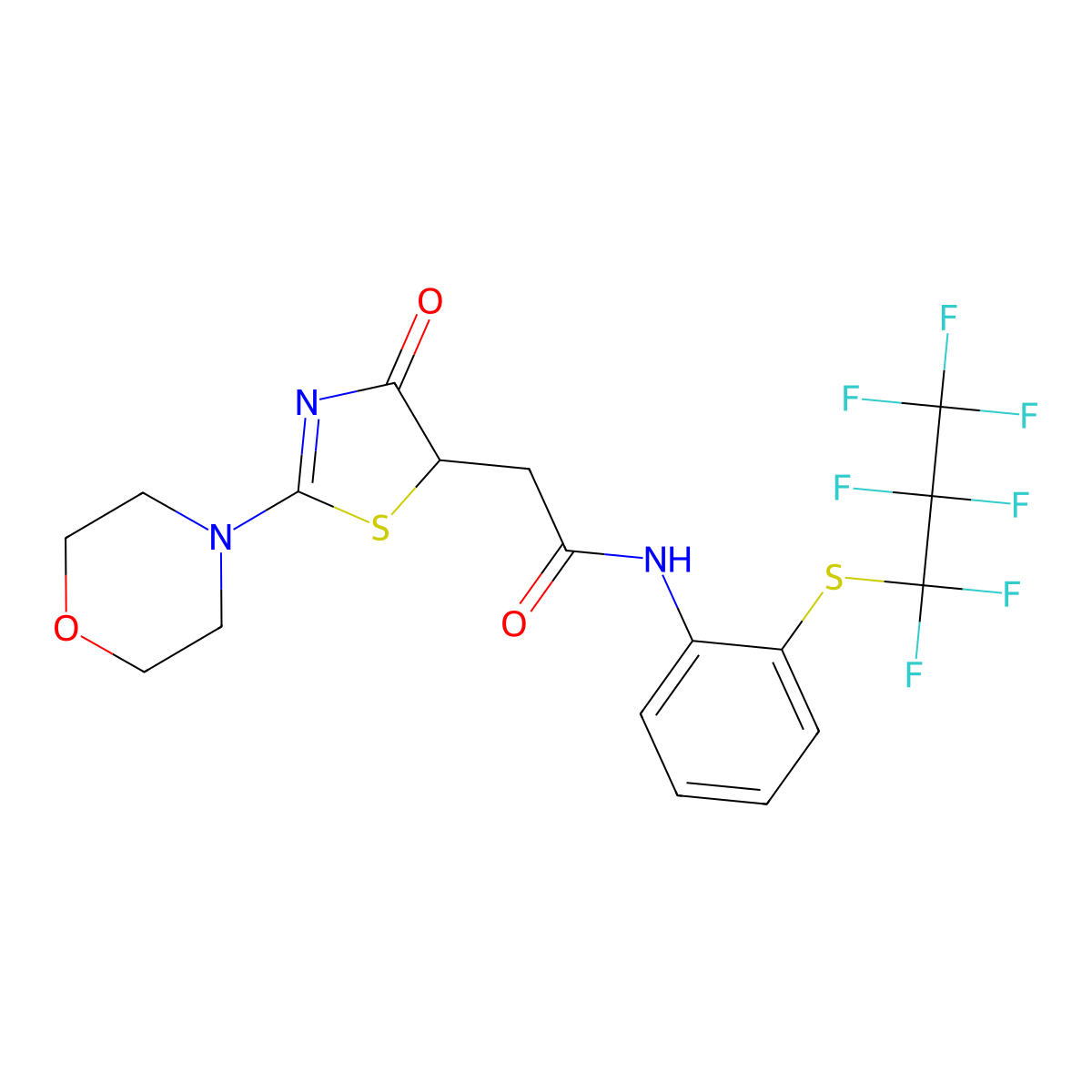 N-{2-[(heptafluoropropyl)sulfanyl]phenyl}-2-[2-(morpholin-4-yl)-4-oxo-4,5-dihydro-1,3-thiazol-5-yl]acetamide molecular structure, CAS 1010915-06-6