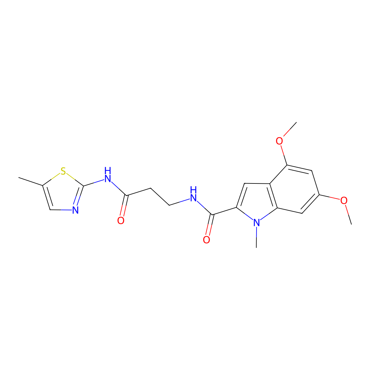 4,6-dimethoxy-1-methyl-N-{3-[(5-methyl-1,3-thiazol-2-yl)amino]-3-oxopropyl}-1H-indole-2-carboxamide molecular structure, CAS 1010915-43-1
