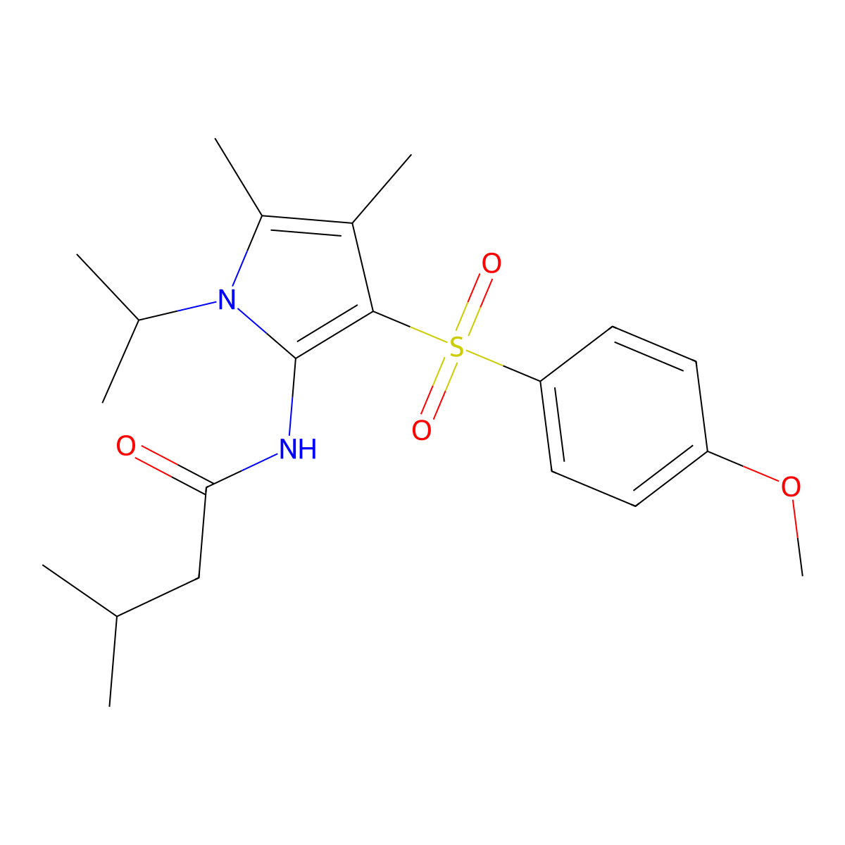N-{3-[(4-methoxyphenyl)sulfonyl]-4,5-dimethyl-1-(propan-2-yl)-1H-pyrrol-2-yl}-3-methylbutanamide molecular structure, CAS 1010915-45-3