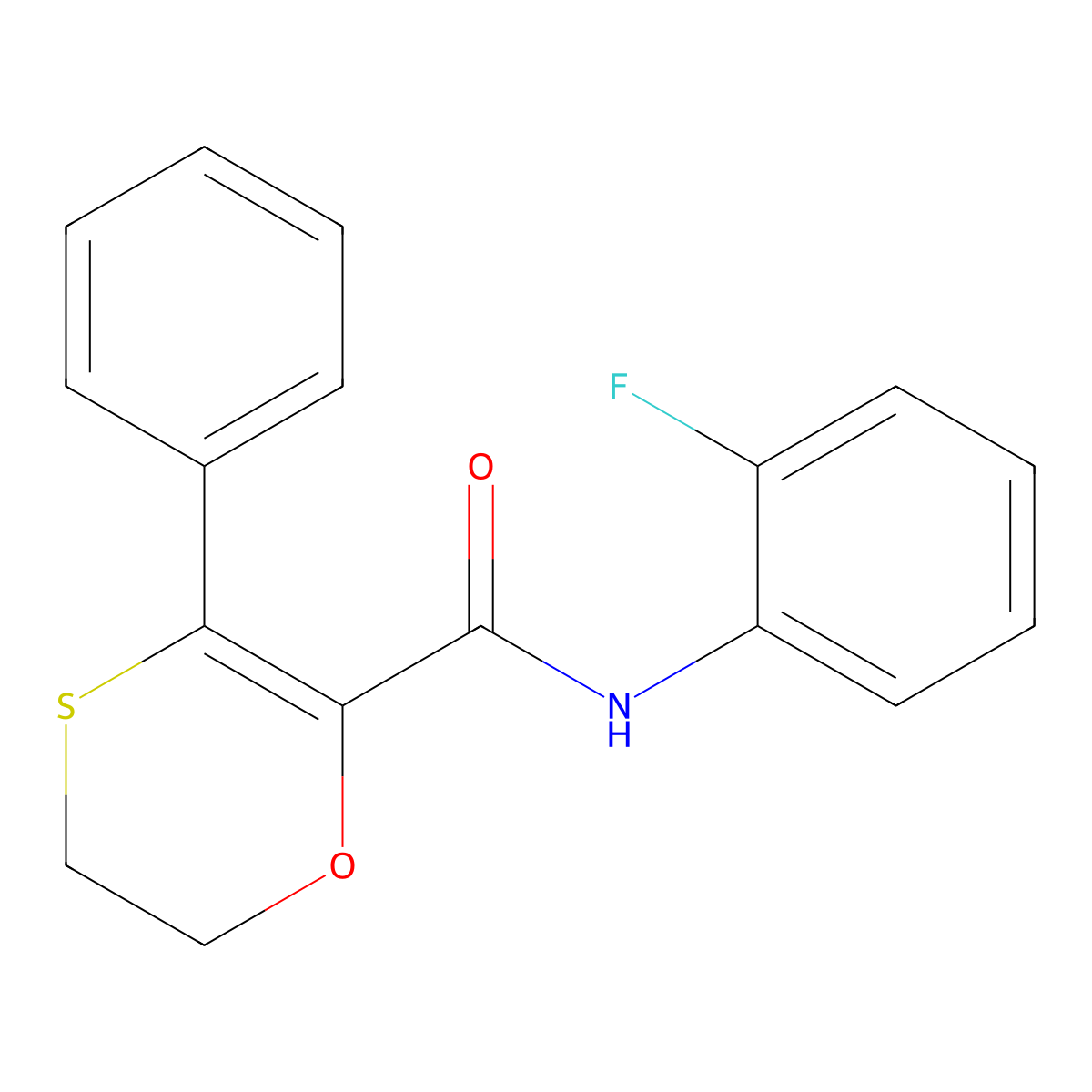 N-(2-fluorophenyl)-3-phenyl-5,6-dihydro-1,4-oxathiine-2-carboxamide molecular structure, CAS 1010915-80-6