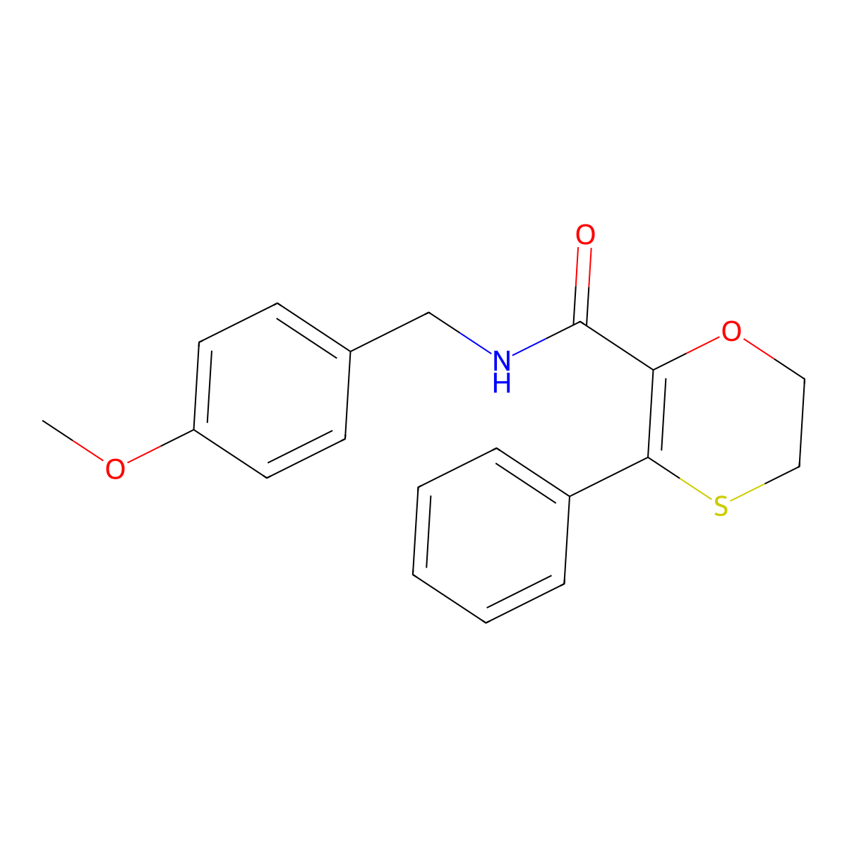 N-(4-methoxybenzyl)-3-phenyl-5,6-dihydro-1,4-oxathiine-2-carboxamide molecular structure, CAS 1010915-94-2
