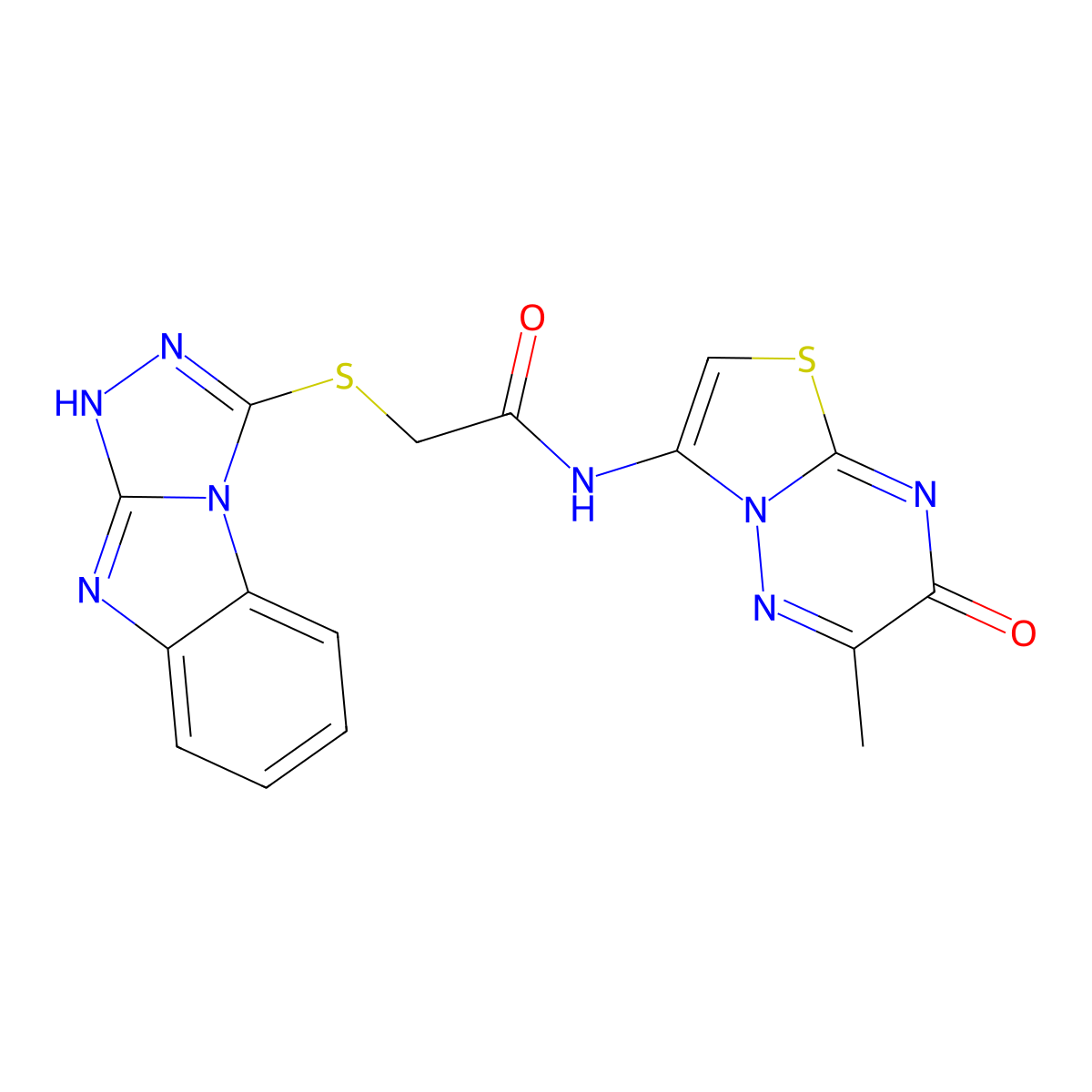 N-(6-methyl-7-oxo-7H-[1,3]thiazolo[3,2-b][1,2,4]triazin-3-yl)-2-(9H-[1,2,4]triazolo[4,3-a]benzimidazol-3-ylsulfanyl)acetamide molecular structure, CAS 1010915-95-3