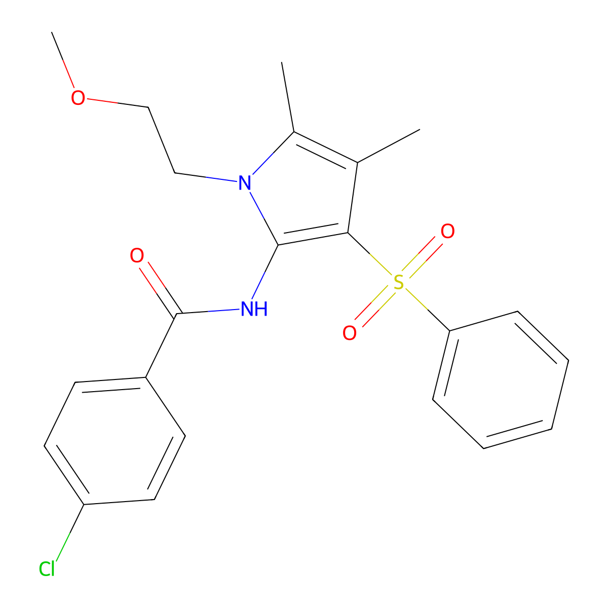 4-chloro-N-[1-(2-methoxyethyl)-4,5-dimethyl-3-(phenylsulfonyl)-1H-pyrrol-2-yl]benzamide molecular structure, CAS 1010916-10-5