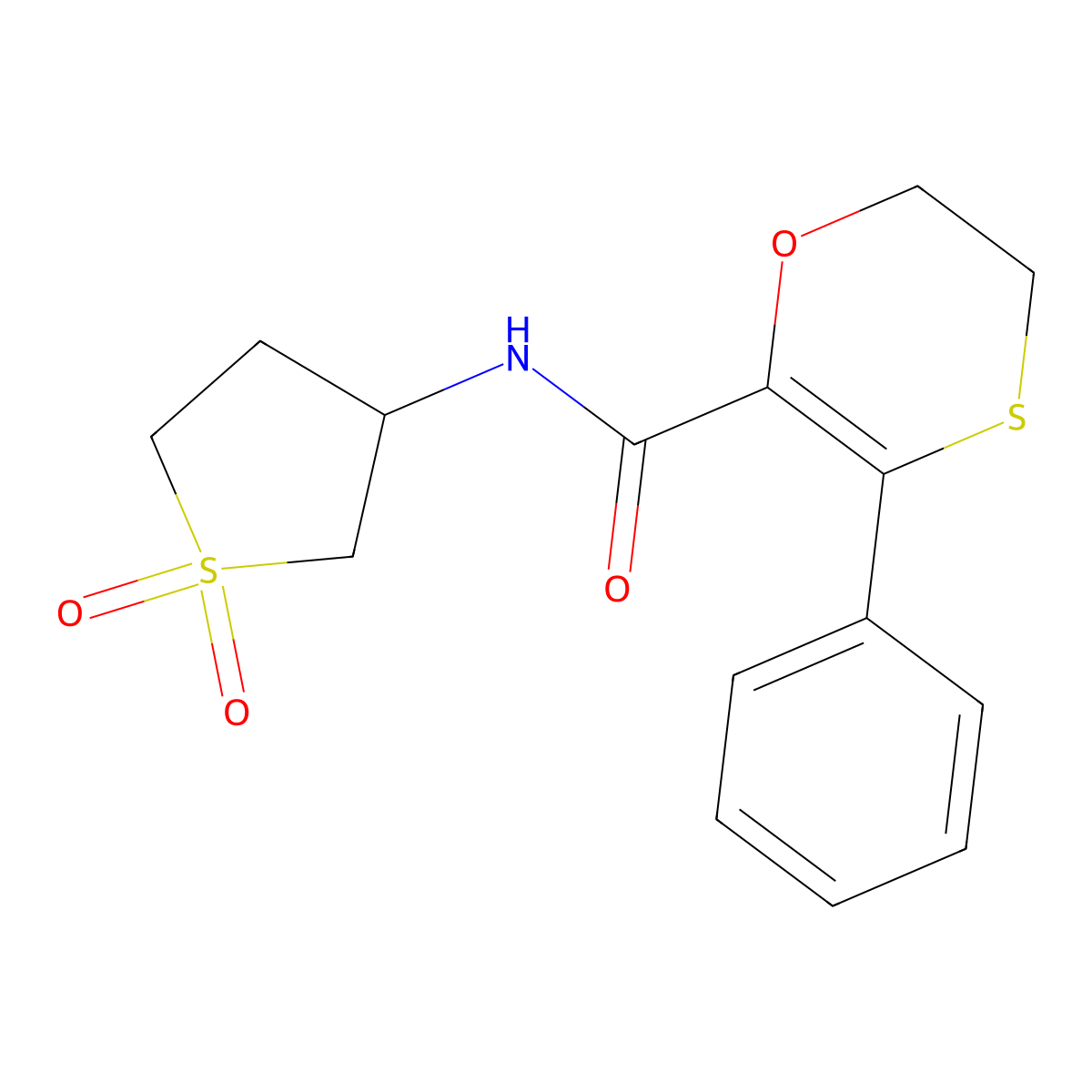 N-(1,1-dioxidotetrahydrothiophen-3-yl)-3-phenyl-5,6-dihydro-1,4-oxathiine-2-carboxamide molecular structure, CAS 1010916-15-0