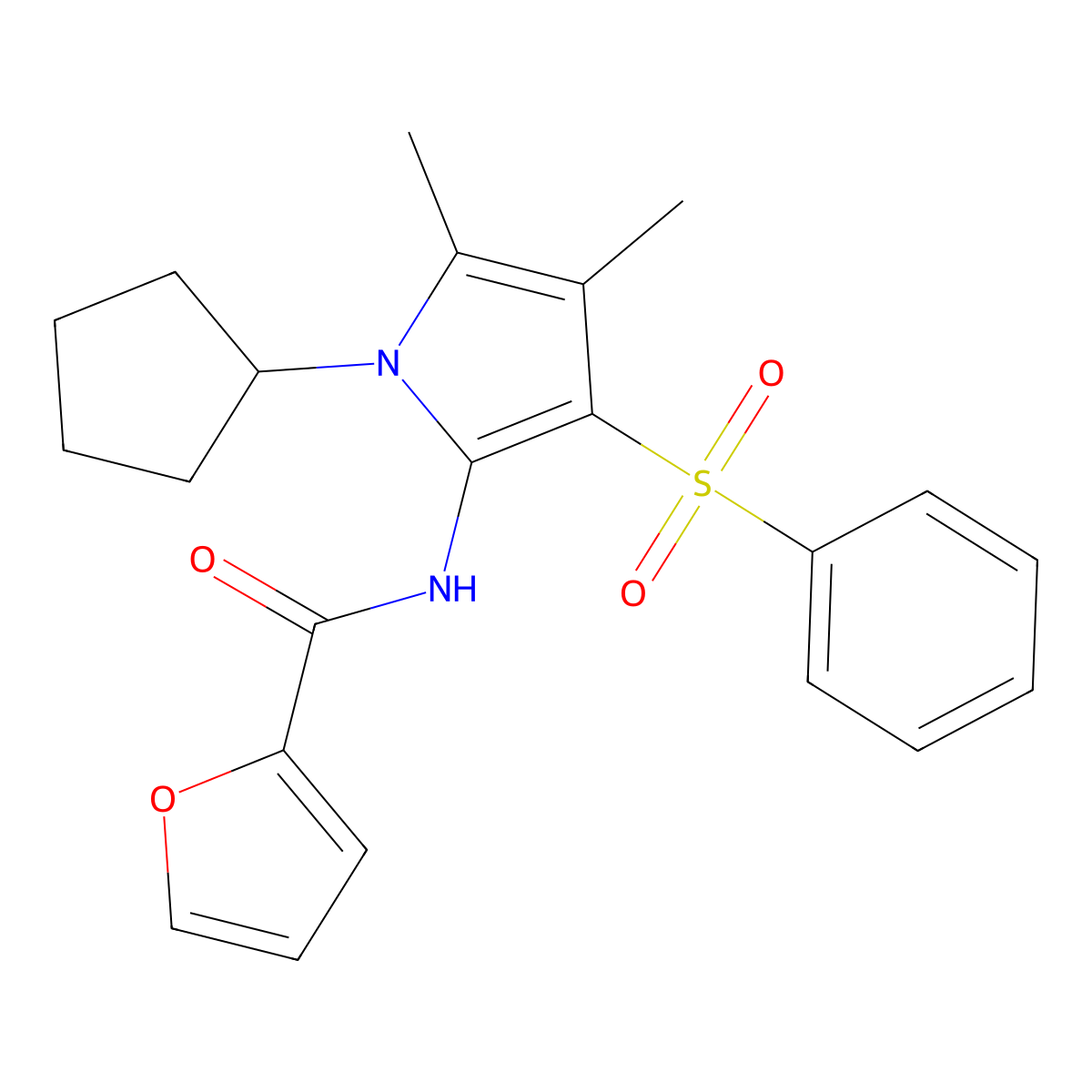 N-[1-cyclopentyl-4,5-dimethyl-3-(phenylsulfonyl)-1H-pyrrol-2-yl]furan-2-carboxamide molecular structure, CAS 1010916-18-3