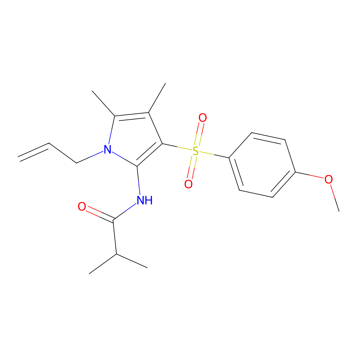 N-{3-[(4-methoxyphenyl)sulfonyl]-4,5-dimethyl-1-(prop-2-en-1-yl)-1H-pyrrol-2-yl}-2-methylpropanamide molecular structure, CAS 1010916-32-1