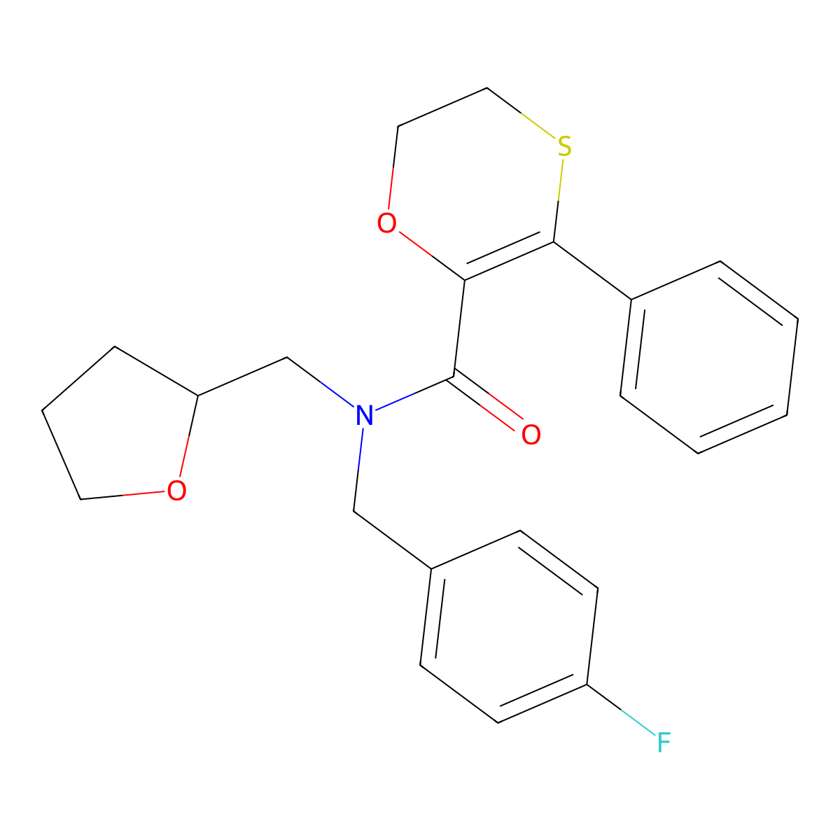 N-(4-fluorobenzyl)-3-phenyl-N-(tetrahydrofuran-2-ylmethyl)-5,6-dihydro-1,4-oxathiine-2-carboxamide molecular structure, CAS 1010916-46-7