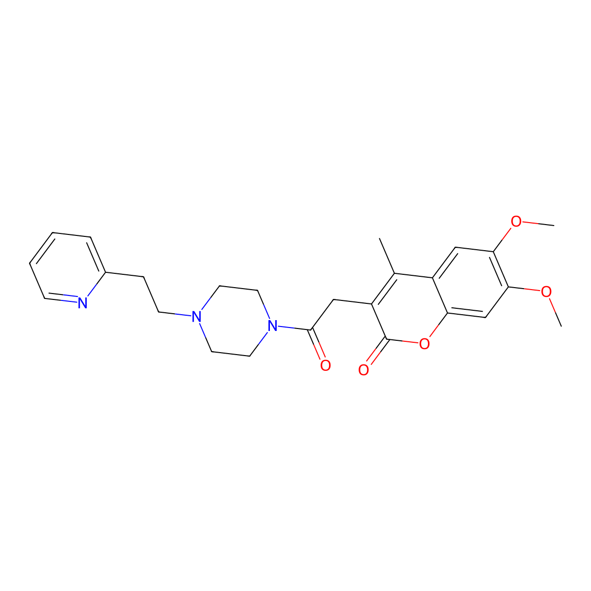 6,7-dimethoxy-4-methyl-3-(2-oxo-2-{4-[2-(pyridin-2-yl)ethyl]piperazin-1-yl}ethyl)-2H-chromen-2-one molecular structure, CAS 1010916-71-8