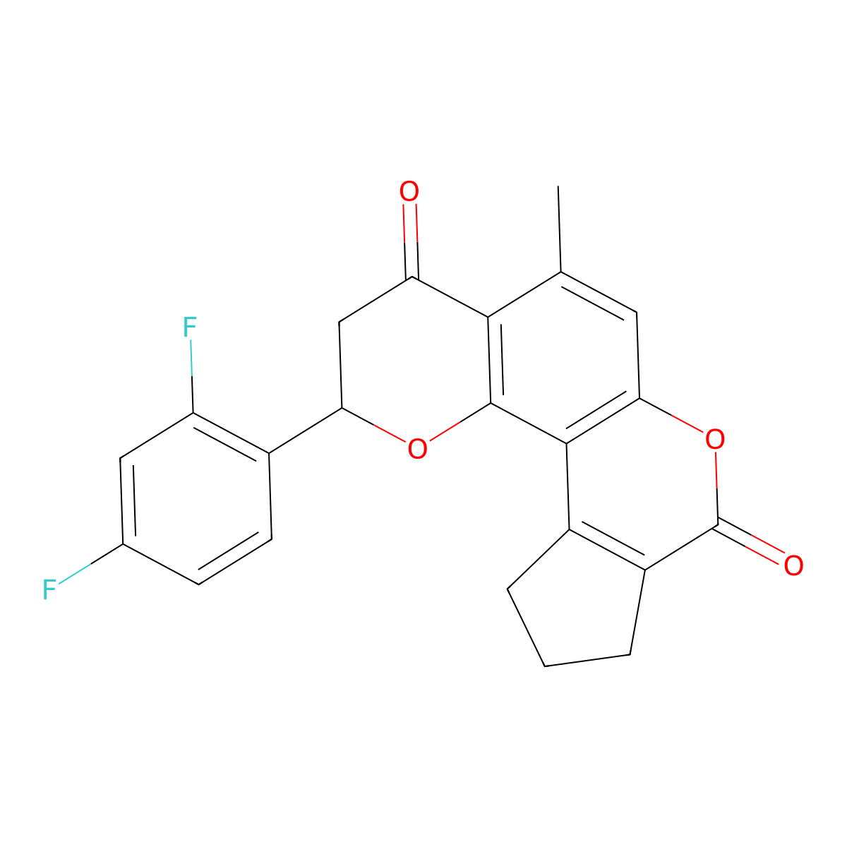 2-(2,4-difluorophenyl)-5-methyl-10,11-dihydro-2H-cyclopenta[c]pyrano[2,3-f]chromene-4,8(3H,9H)-dione molecular structure, CAS 1010916-72-9