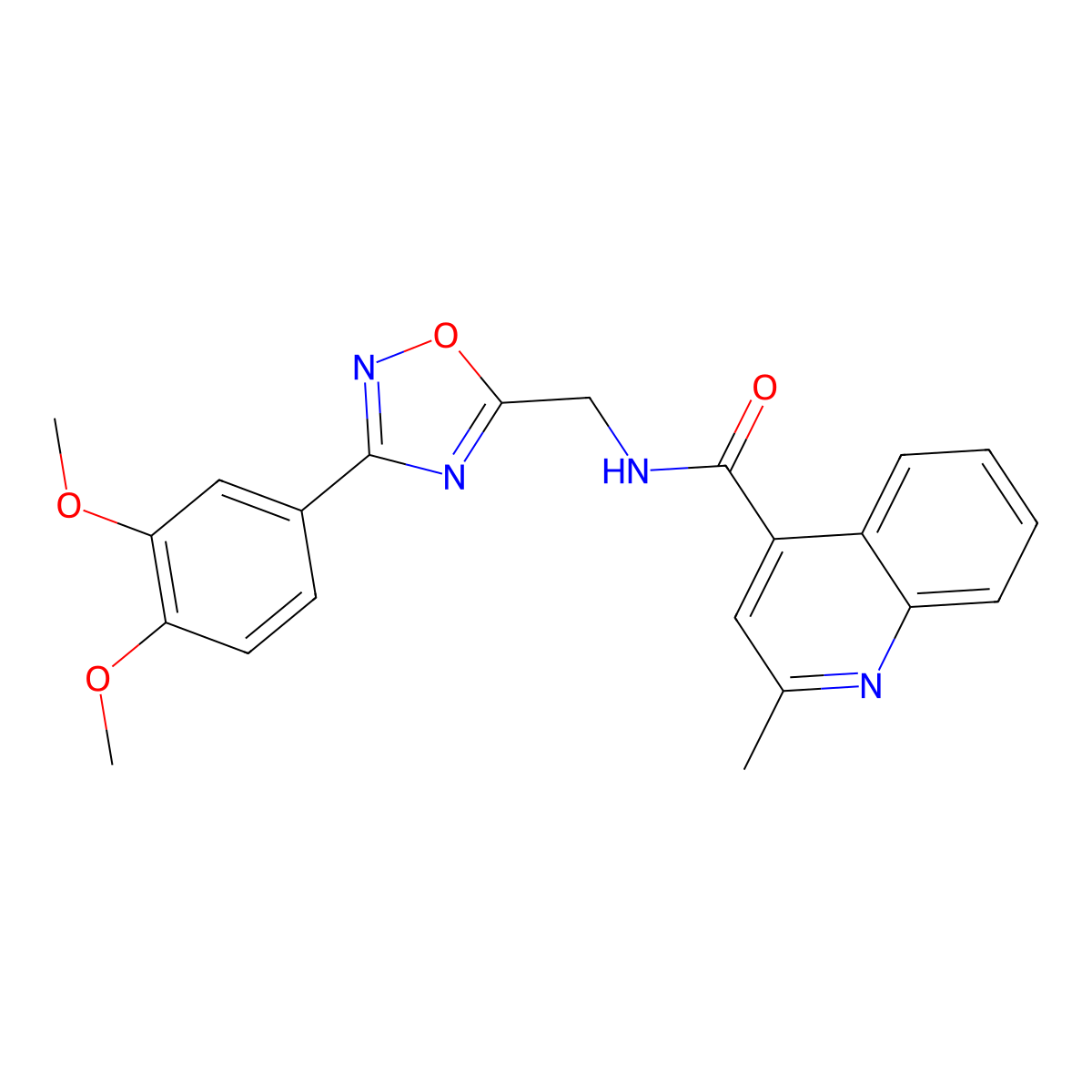 N-{[3-(3,4-dimethoxyphenyl)-1,2,4-oxadiazol-5-yl]methyl}-2-methylquinoline-4-carboxamide molecular structure, CAS 1010916-75-2
