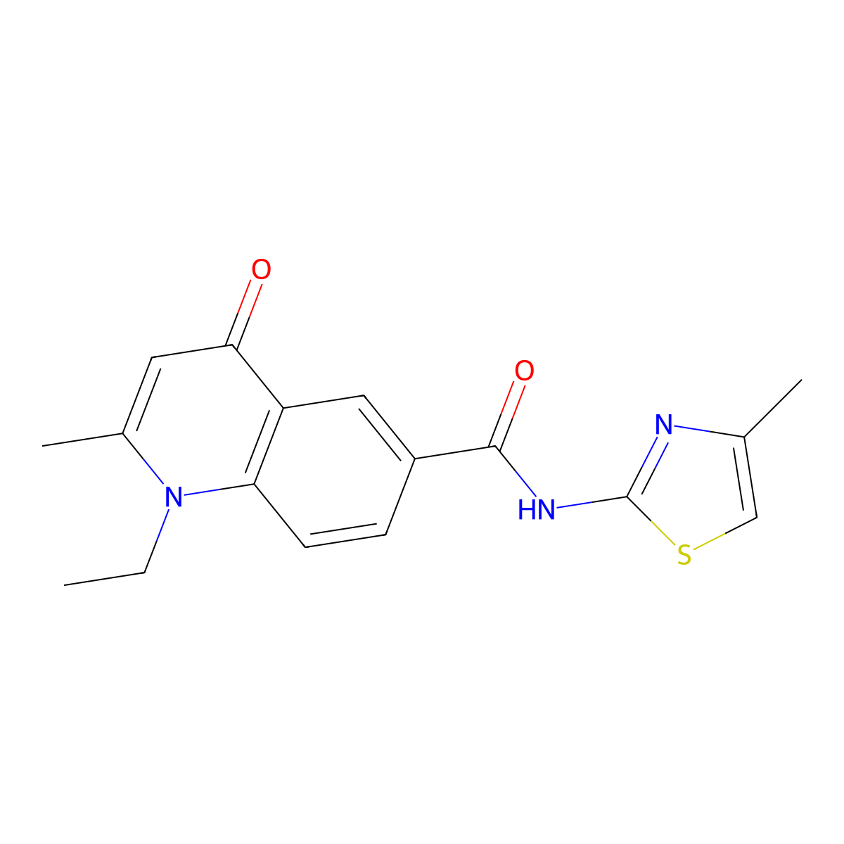 1-ethyl-2-methyl-N-[(2E)-4-methyl-1,3-thiazol-2(3H)-ylidene]-4-oxo-1,4-dihydroquinoline-6-carboxamide molecular structure, CAS 1010916-78-5