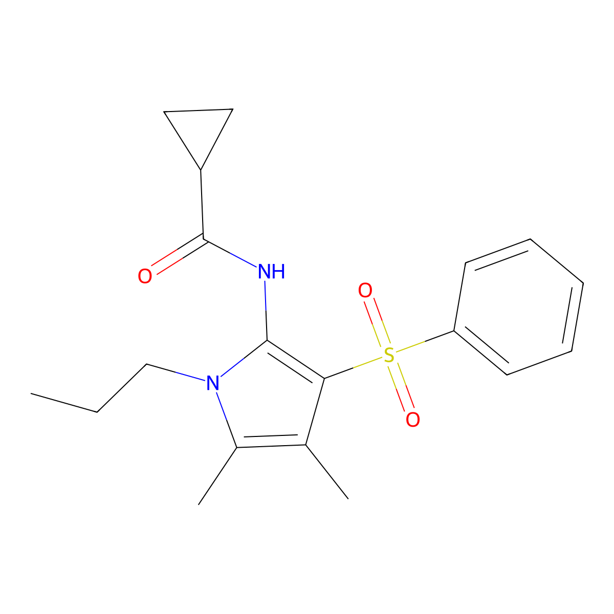 N-[4,5-dimethyl-3-(phenylsulfonyl)-1-propyl-1H-pyrrol-2-yl]cyclopropanecarboxamide molecular structure, CAS 1010916-81-0