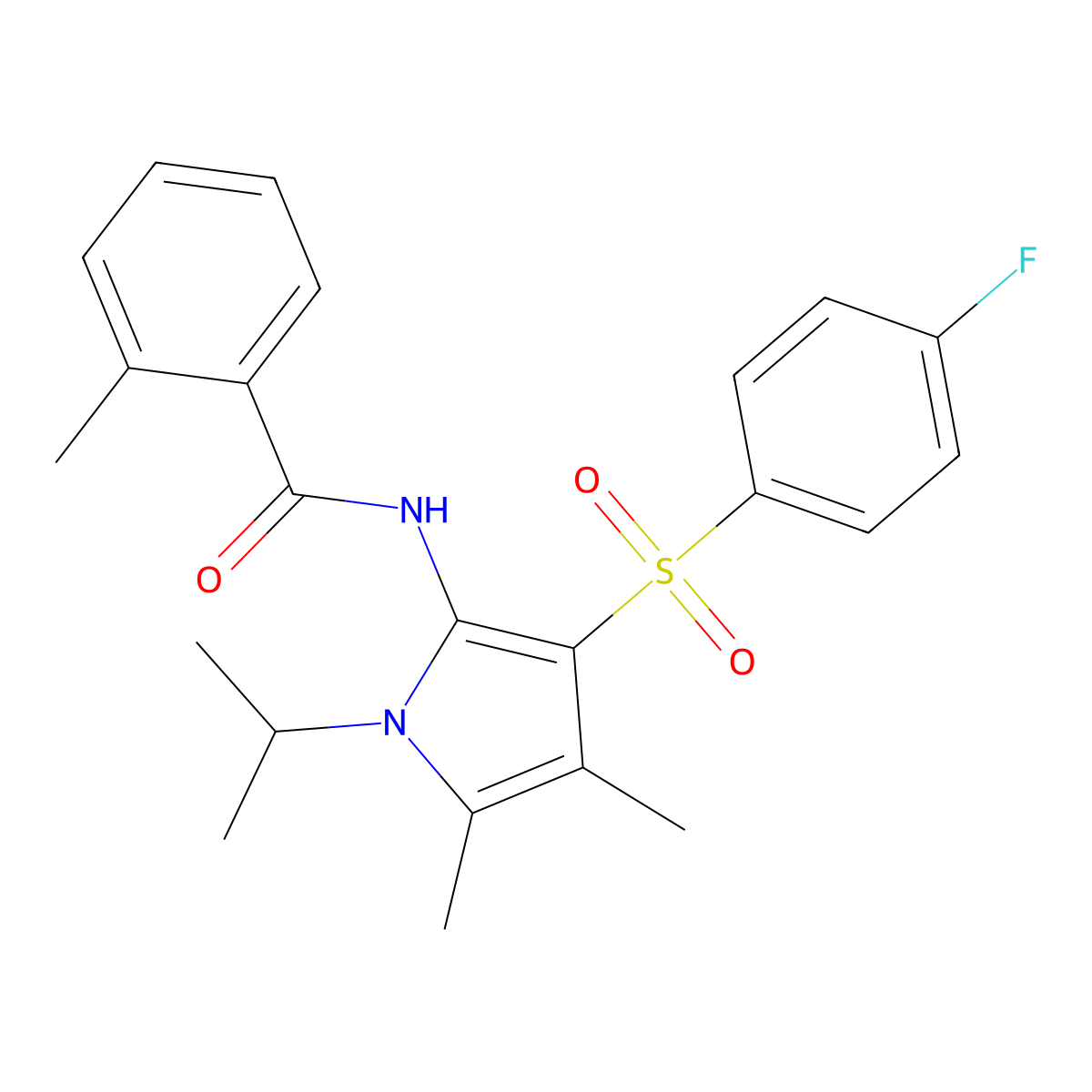 N-{3-[(4-fluorophenyl)sulfonyl]-4,5-dimethyl-1-(propan-2-yl)-1H-pyrrol-2-yl}-2-methylbenzamide molecular structure, CAS 1010916-82-1