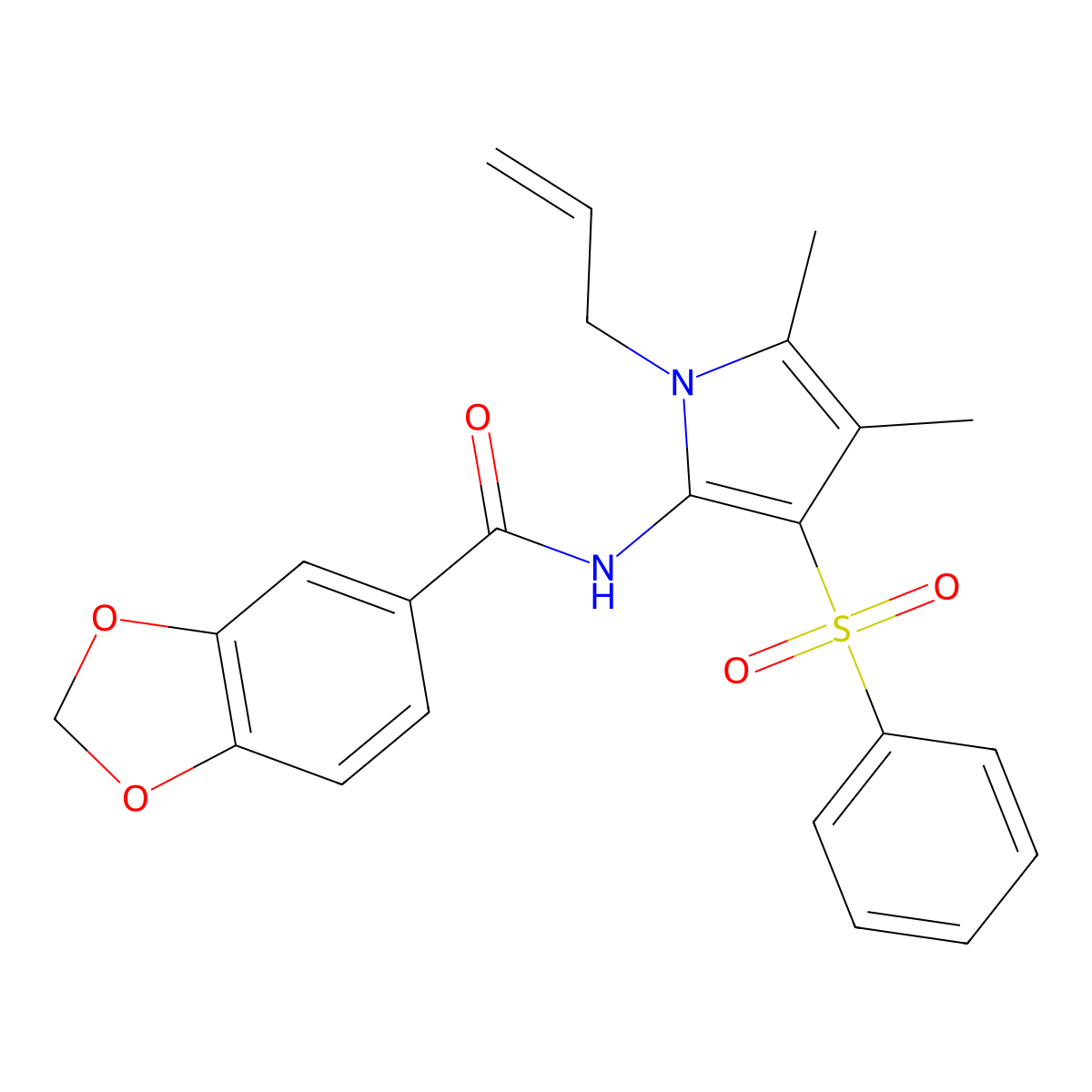 N-[4,5-dimethyl-3-(phenylsulfonyl)-1-(prop-2-en-1-yl)-1H-pyrrol-2-yl]-1,3-benzodioxole-5-carboxamide molecular structure, CAS 1010916-94-5