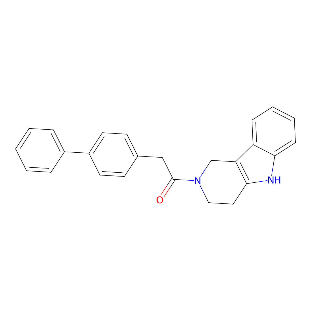 2-(biphenyl-4-yl)-1-(1,3,4,5-tetrahydro-2H-pyrido[4,3-b]indol-2-yl)ethanone molecular structure, CAS 1010917-03-9