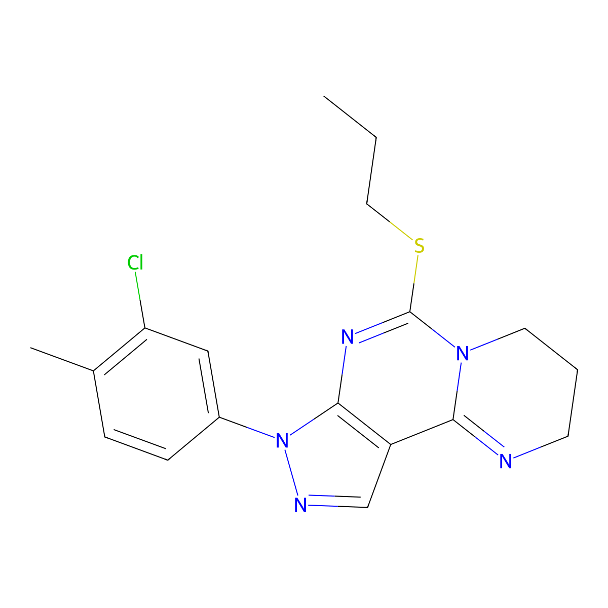 8-(3-Chloro-4-methylphenyl)-6-(propylsulfanyl)-2,3,4,8-tetrahydropyrazolo[4,3-e]pyrimido[1,2-c]pyrimidine molecular structure, CAS 1010917-49-3
