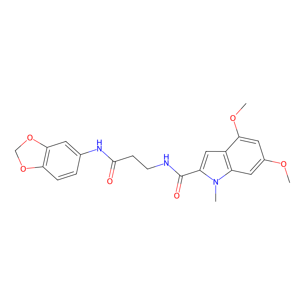 N-[3-(1,3-benzodioxol-5-ylamino)-3-oxopropyl]-4,6-dimethoxy-1-methyl-1H-indole-2-carboxamide molecular structure, CAS 1010917-59-5