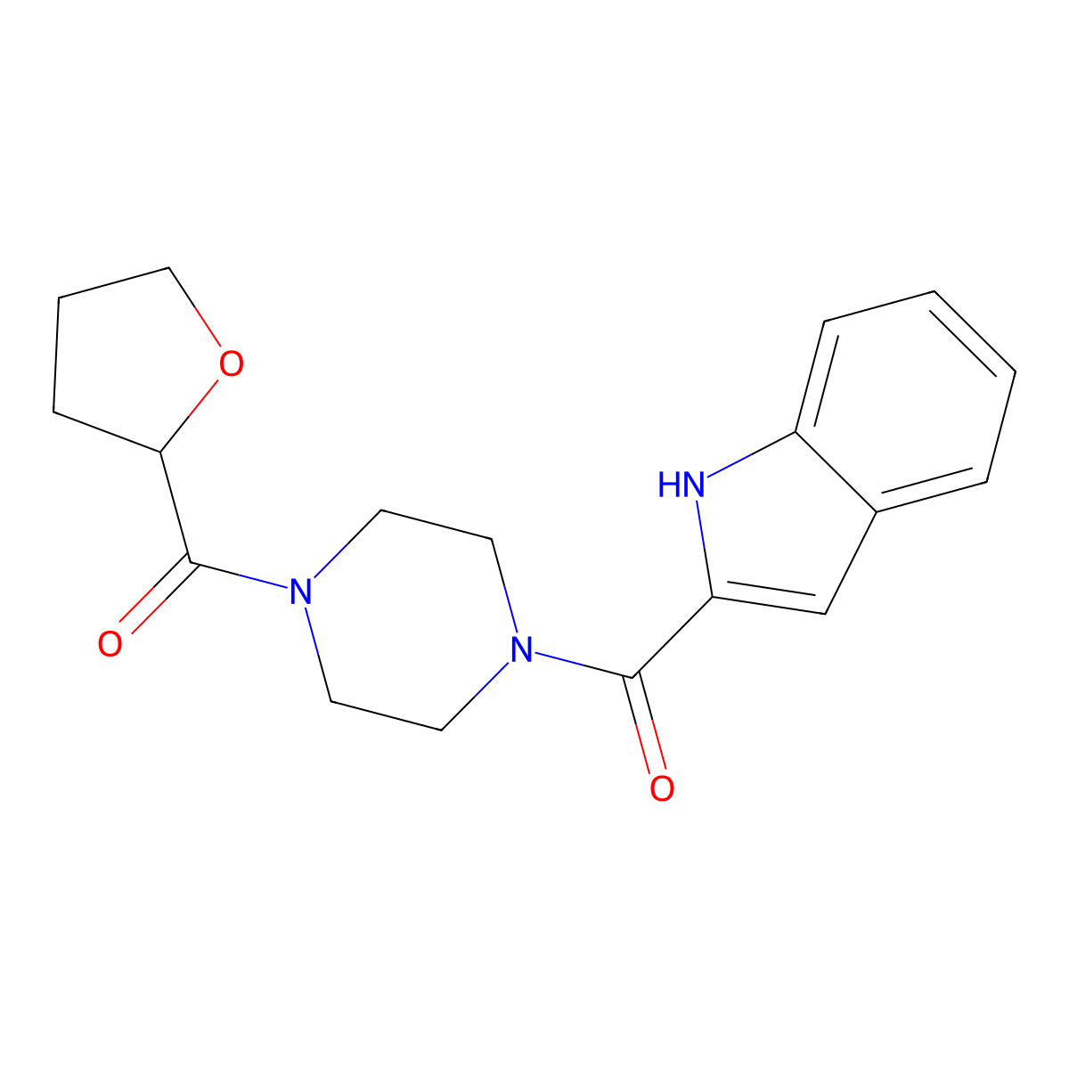 1H-indol-2-yl[4-(tetrahydrofuran-2-ylcarbonyl)piperazin-1-yl]methanone molecular structure, CAS 1010917-61-9