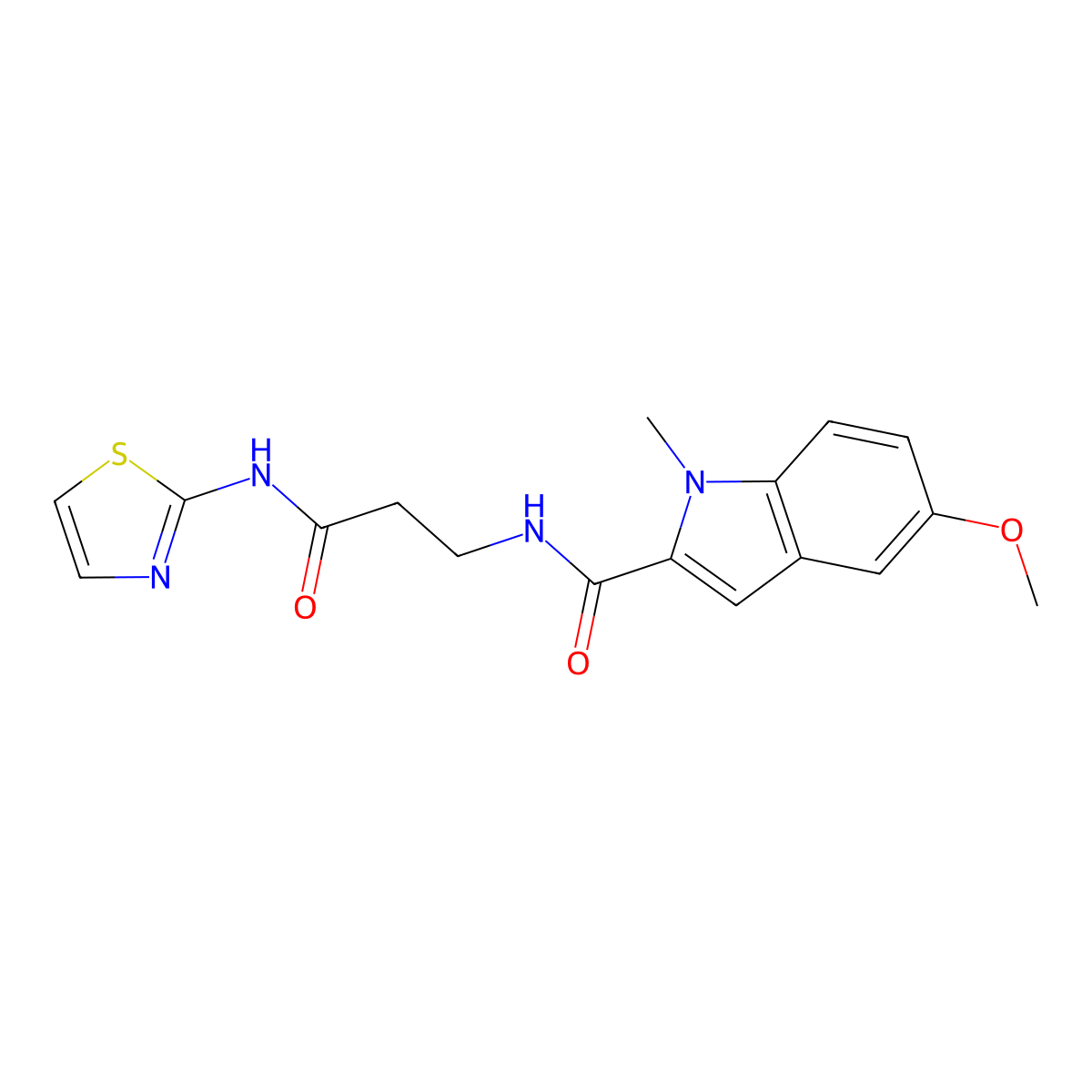 5-methoxy-1-methyl-N-[3-oxo-3-(1,3-thiazol-2-ylamino)propyl]-1H-indole-2-carboxamide molecular structure, CAS 1010917-70-0