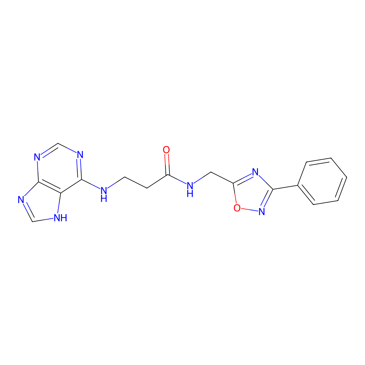N-[(3-phenyl-1,2,4-oxadiazol-5-yl)methyl]-N~3~-7H-purin-6-yl-beta-alaninamide molecular structure, CAS 1010917-82-4