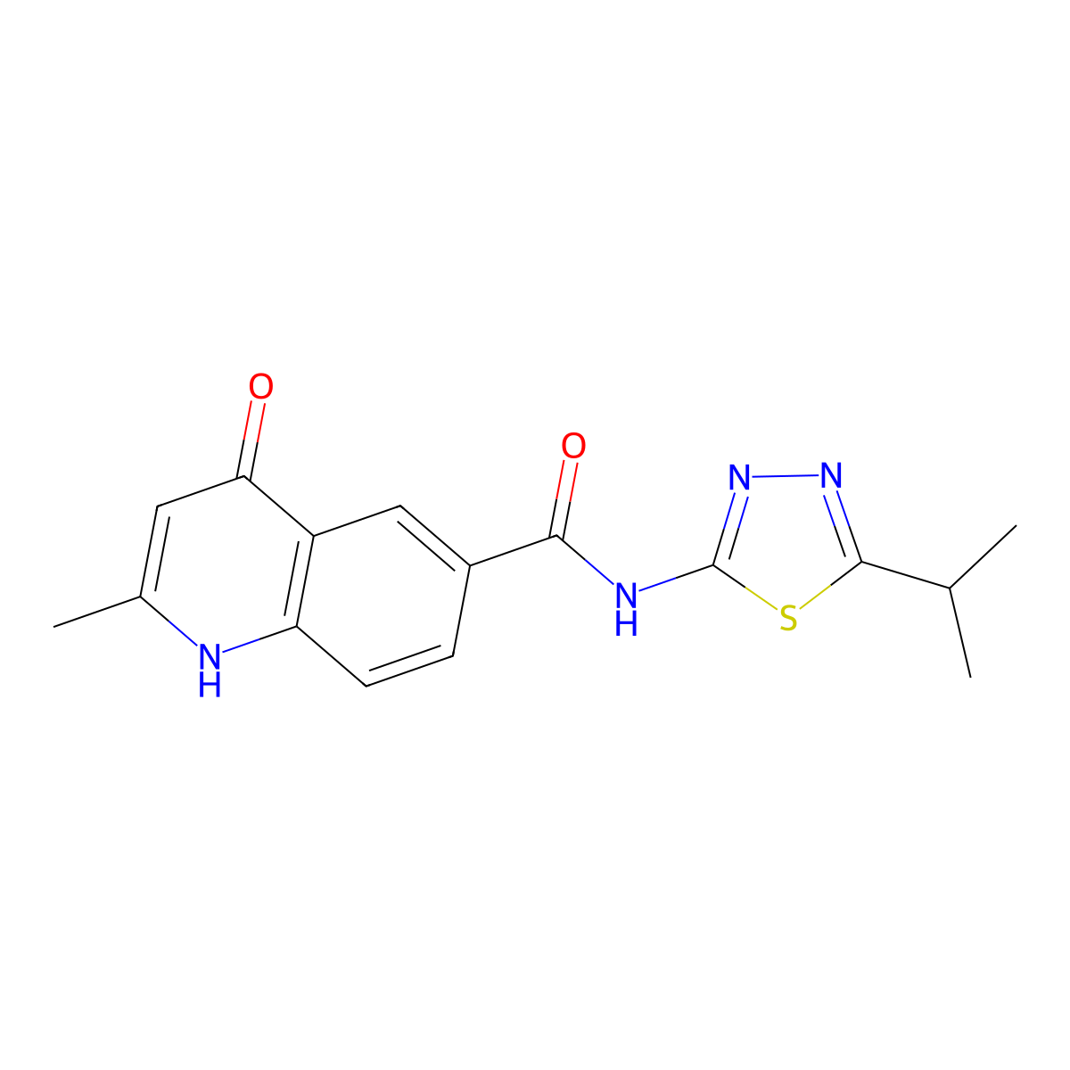 4-hydroxy-2-methyl-N-[(2E)-5-(propan-2-yl)-1,3,4-thiadiazol-2(3H)-ylidene]quinoline-6-carboxamide molecular structure, CAS 1010917-92-6