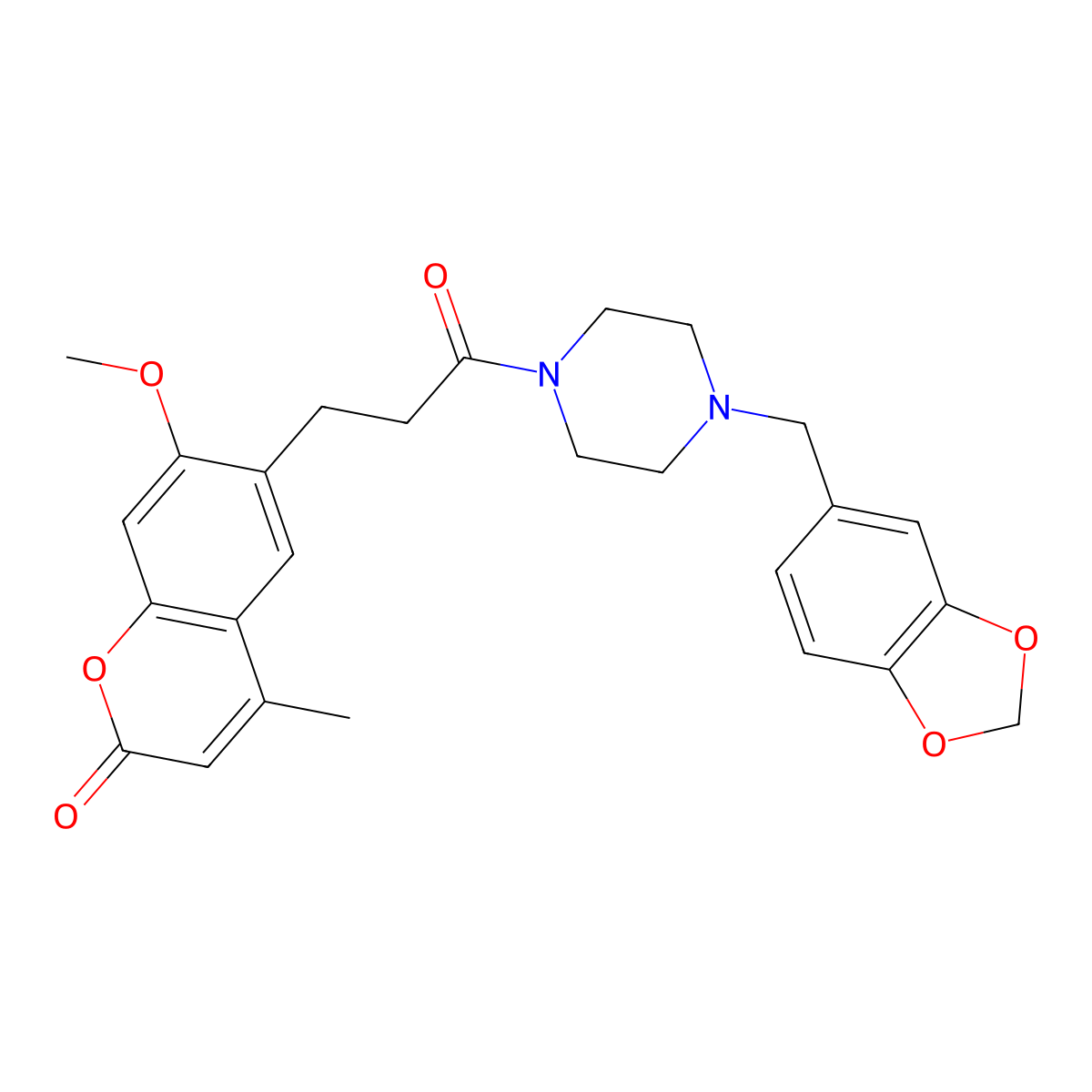 6-{3-[4-(1,3-benzodioxol-5-ylmethyl)piperazin-1-yl]-3-oxopropyl}-7-methoxy-4-methyl-2H-chromen-2-one molecular structure, CAS 1010917-99-3
