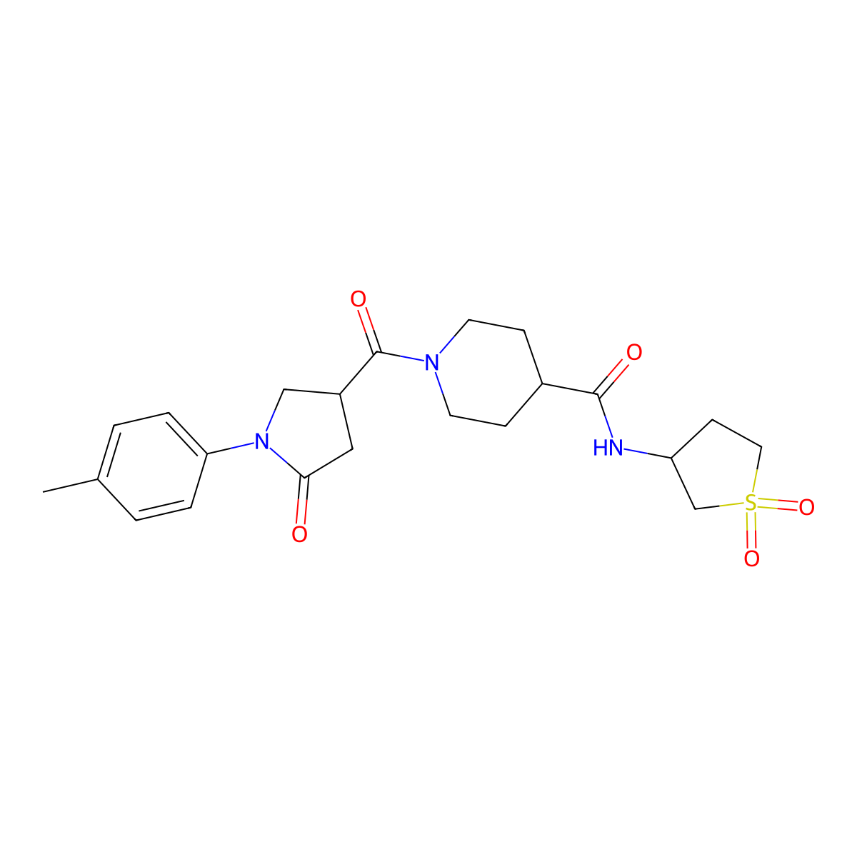 N-(1,1-dioxidotetrahydrothiophen-3-yl)-1-{[1-(4-methylphenyl)-5-oxopyrrolidin-3-yl]carbonyl}piperidine-4-carboxamide molecular structure, CAS 1010918-01-0